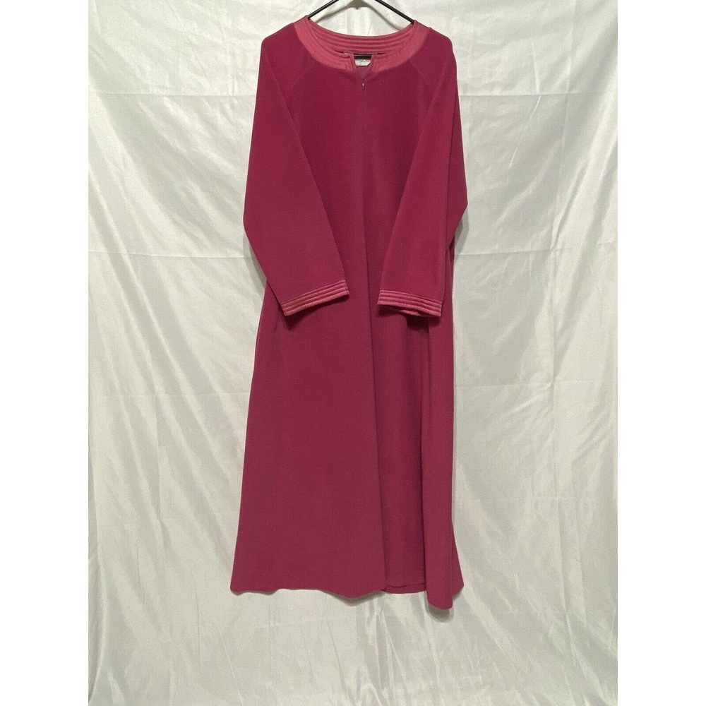 Vintage Vanity Fair Sz Large Pink Fleece Long House Coat Nightgown Half Zip‎